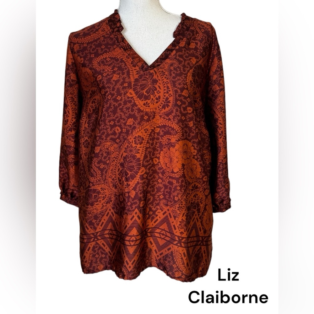 LIZ CLAIBORNE  BEAUTIFUL PRINT BLOUSE      SIZE: XLARGE    #2